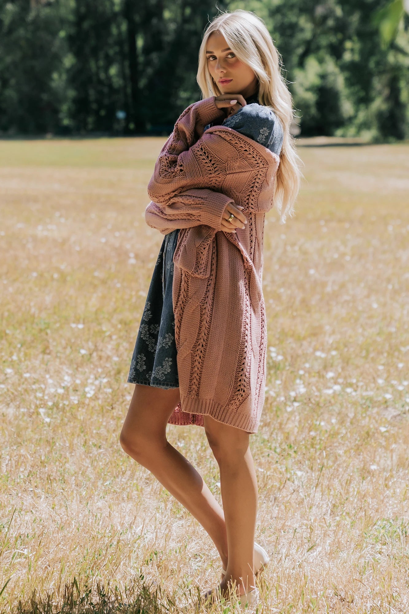 Braxton Cable Knit Cardigan | Dusty Rosewood