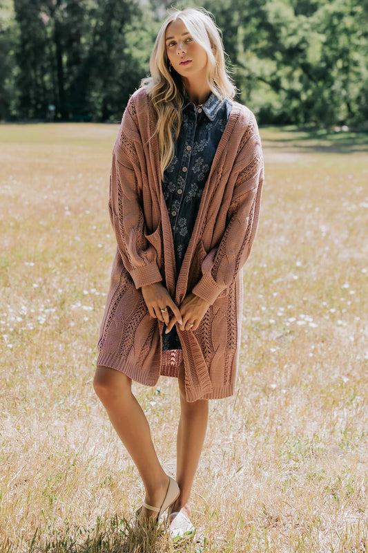Braxton Cable Knit Cardigan | Dusty Rosewood