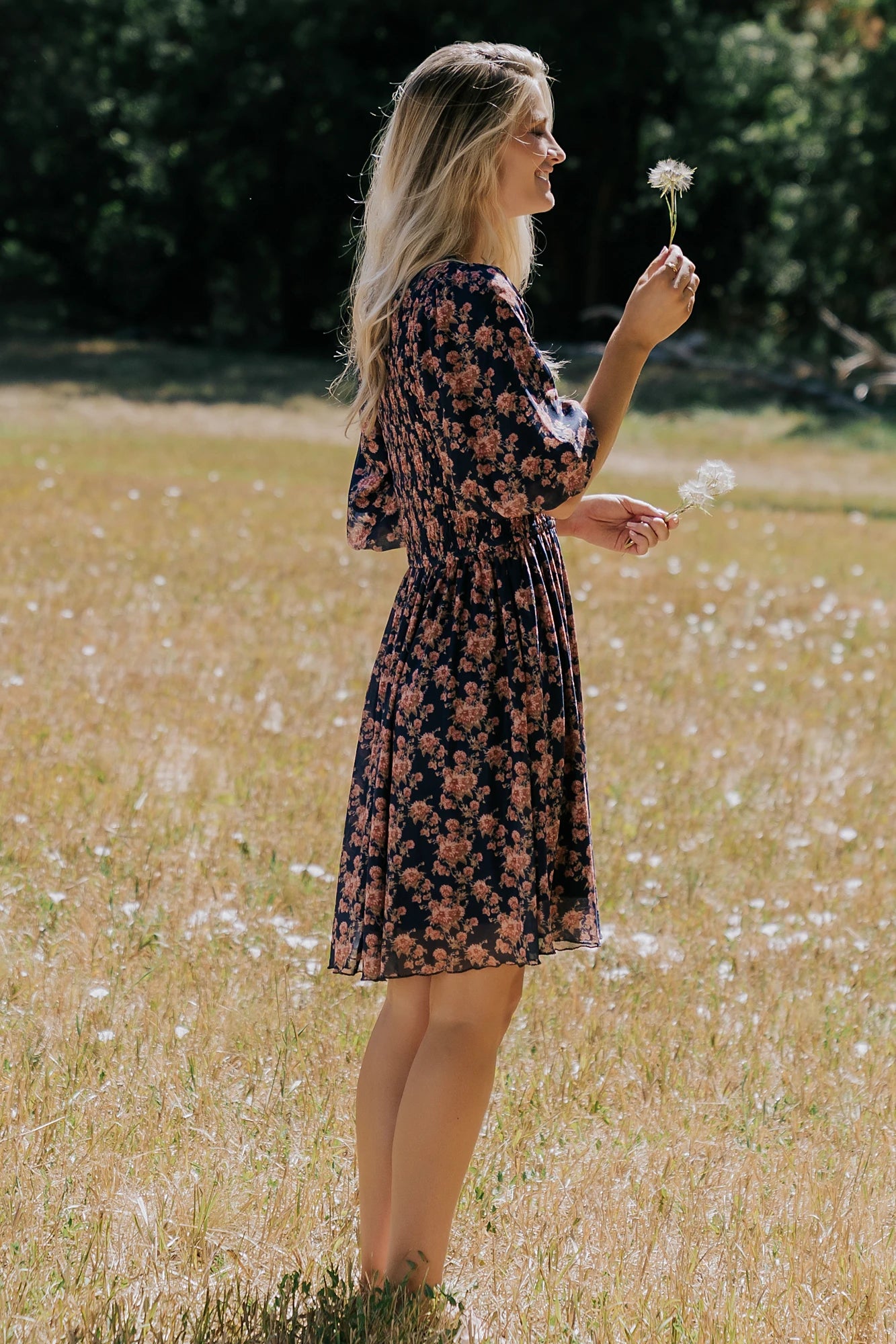 Lyric Smocked Short Dress | Navy Floral