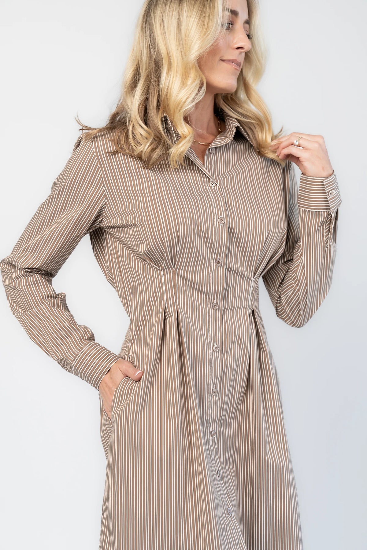 Hailey Shirt Dress | Taupe Stripe