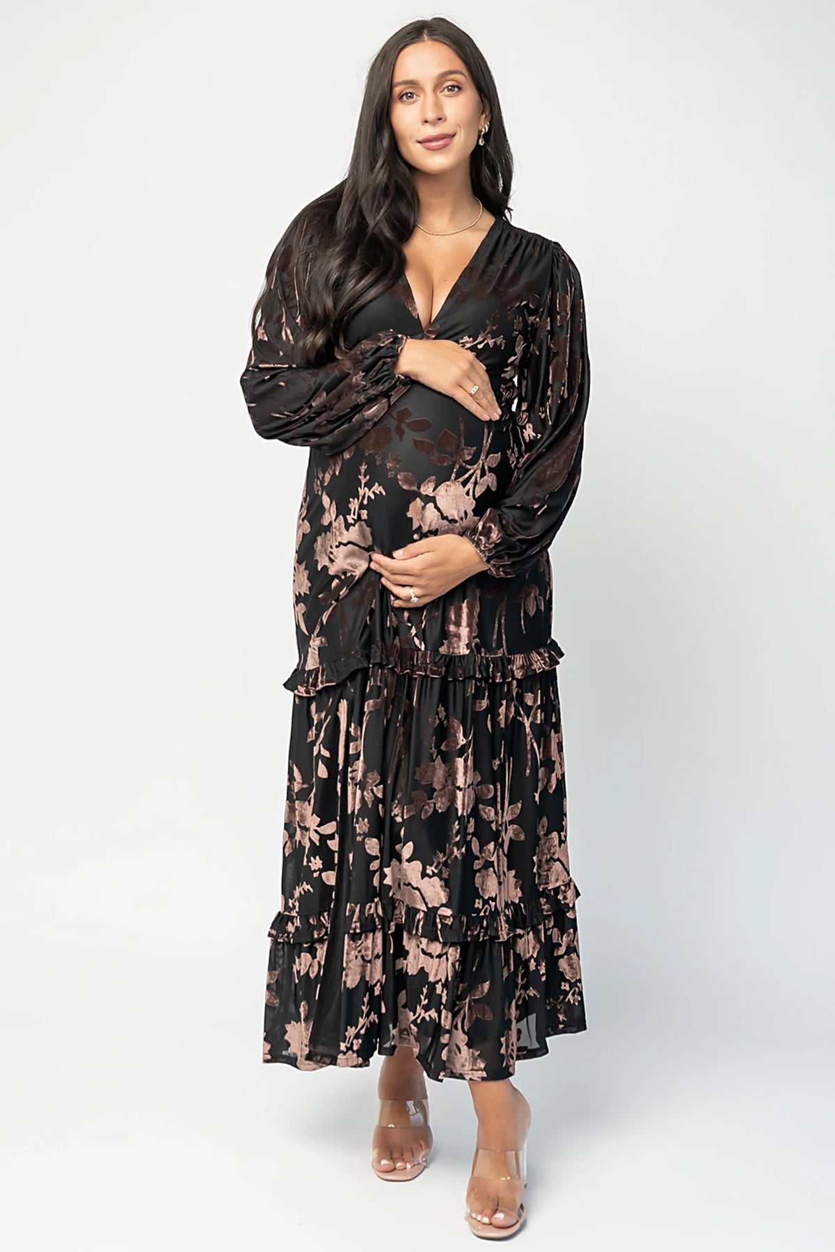 Liana Velvet Embossed Maxi Dress | Black