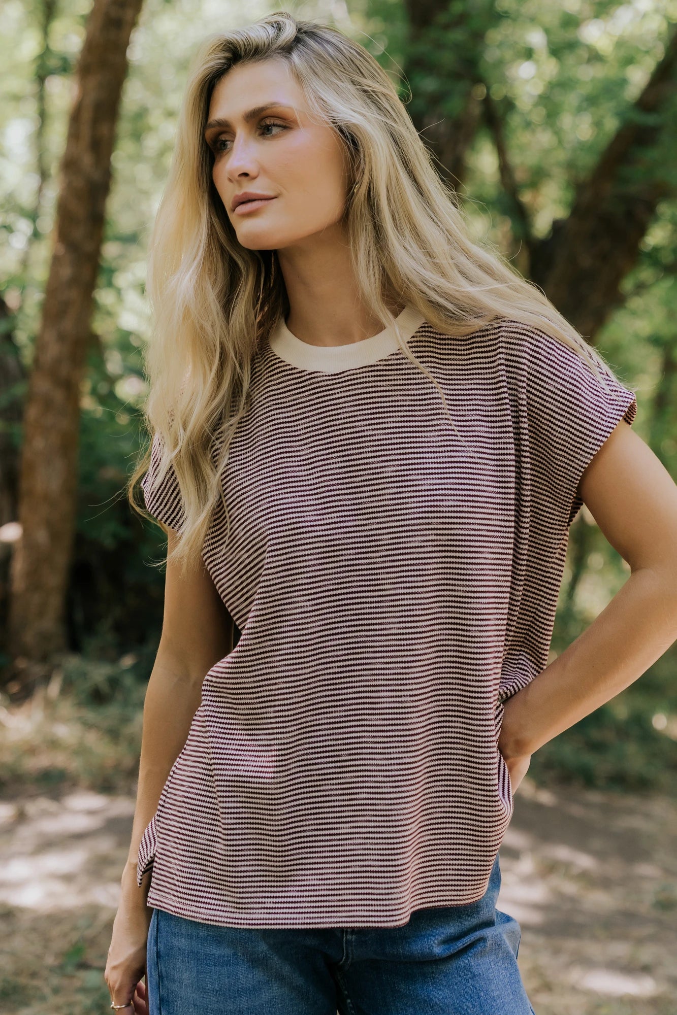 Millie Striped Top | Burgundy + Ivory