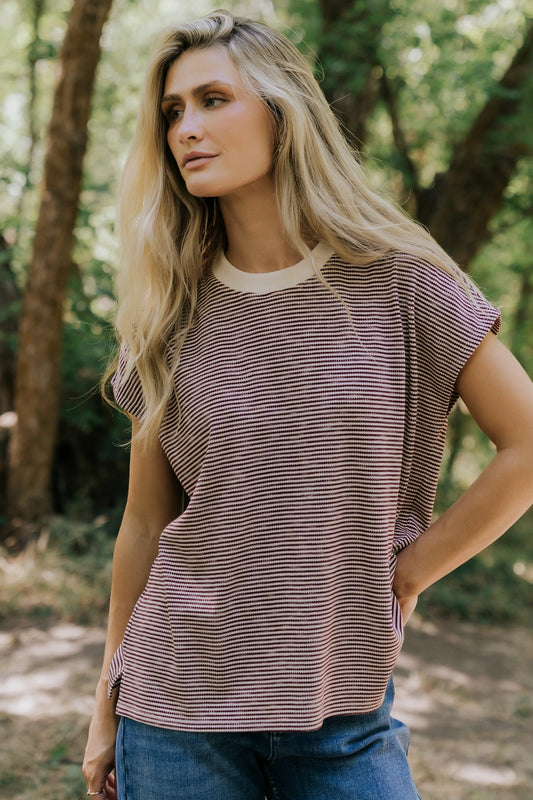 Millie Striped Top | Burgundy + Ivory