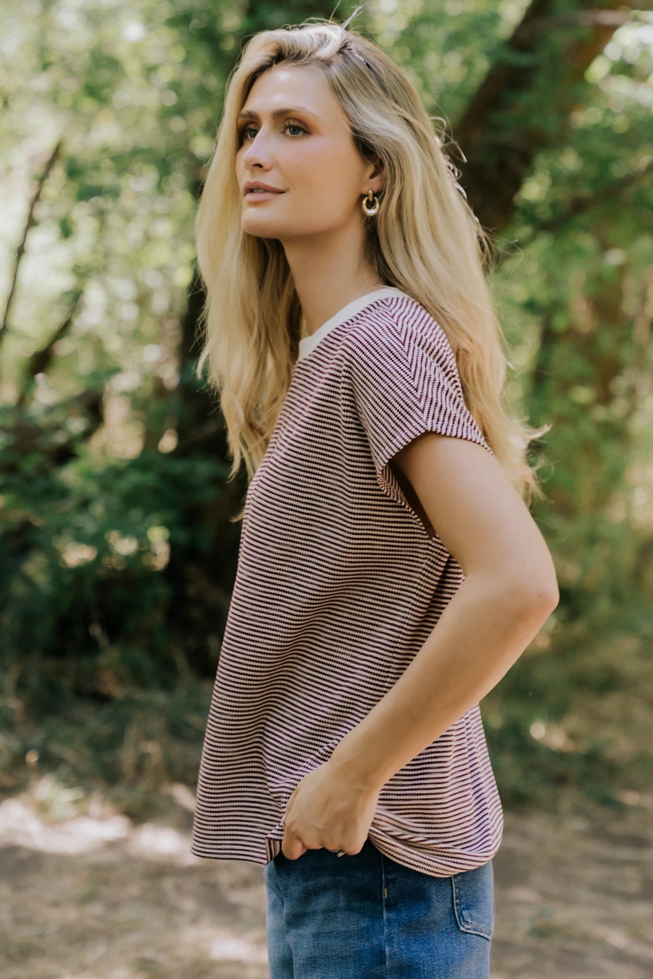 Millie Striped Top | Burgundy + Ivory