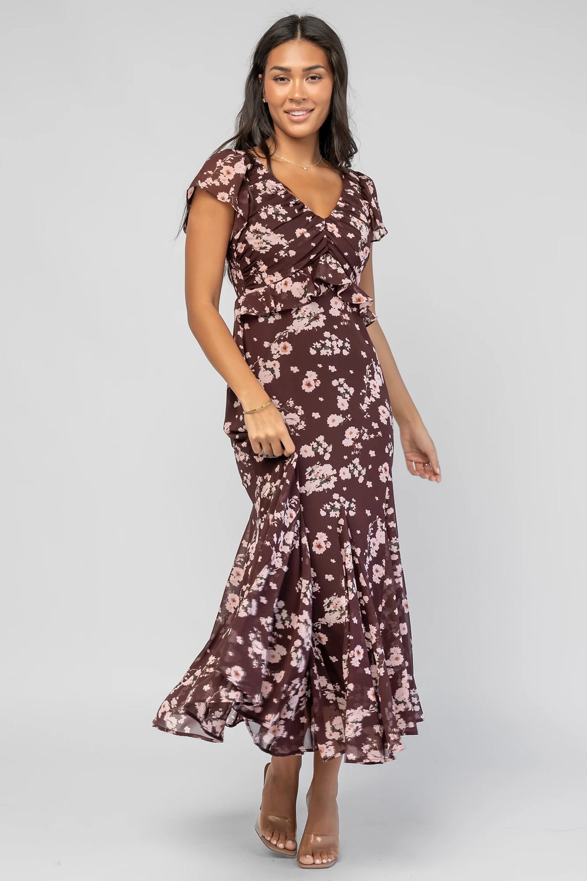 Teuila Midi Dress | Dark Clove + Blush Floral