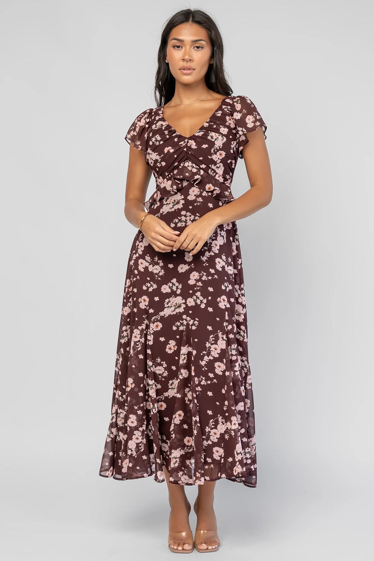 Teuila Midi Dress | Dark Clove + Blush Floral
