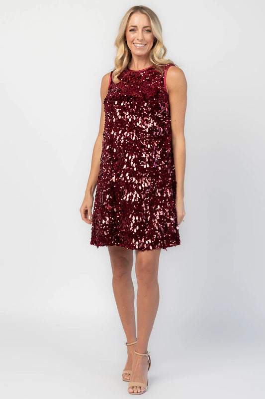 Jolene Sequin Short Dress | Wine