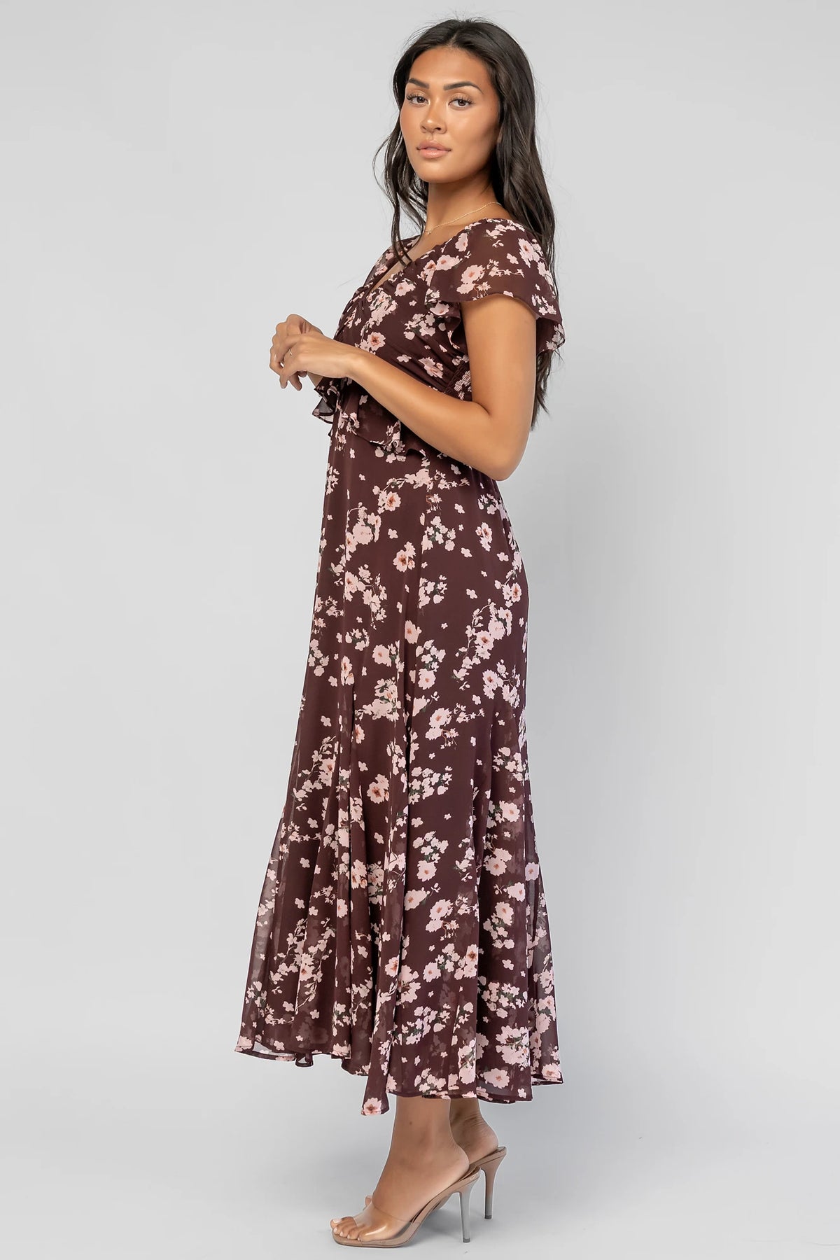 Teuila Midi Dress | Dark Clove + Blush Floral