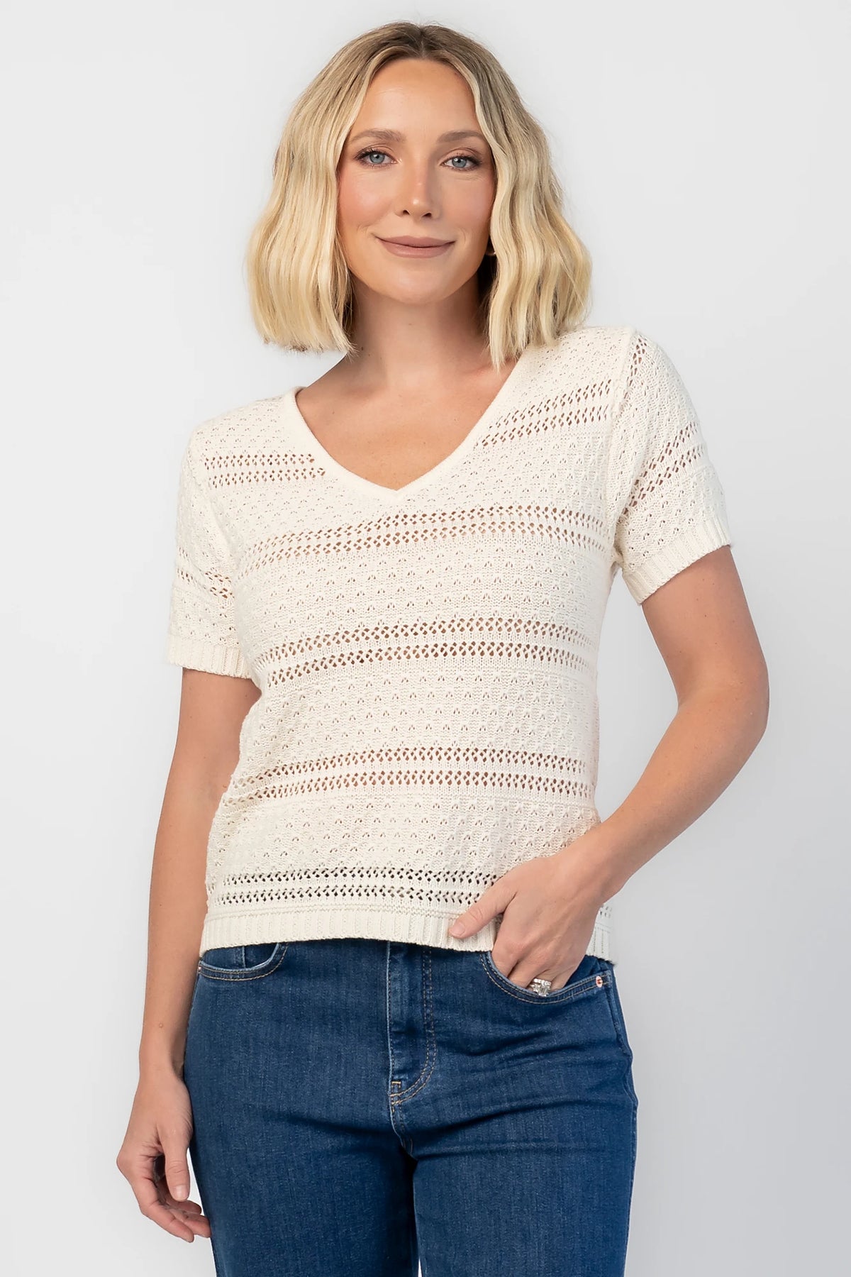 Albon Open Knit Top | Cream