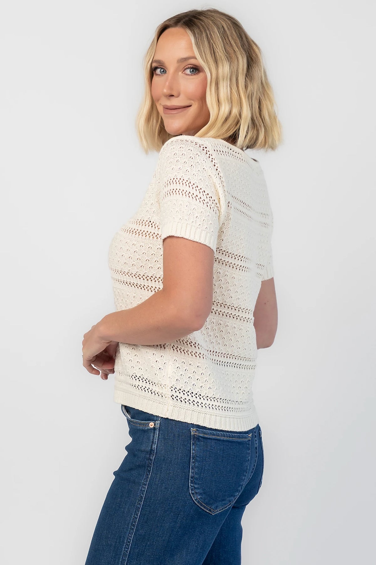 Albon Open Knit Top | Cream