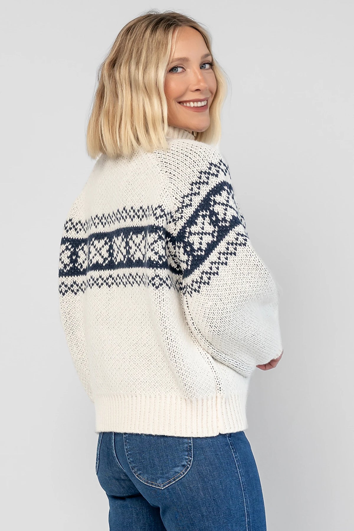Neve Sweater Jacket | Cream + Navy