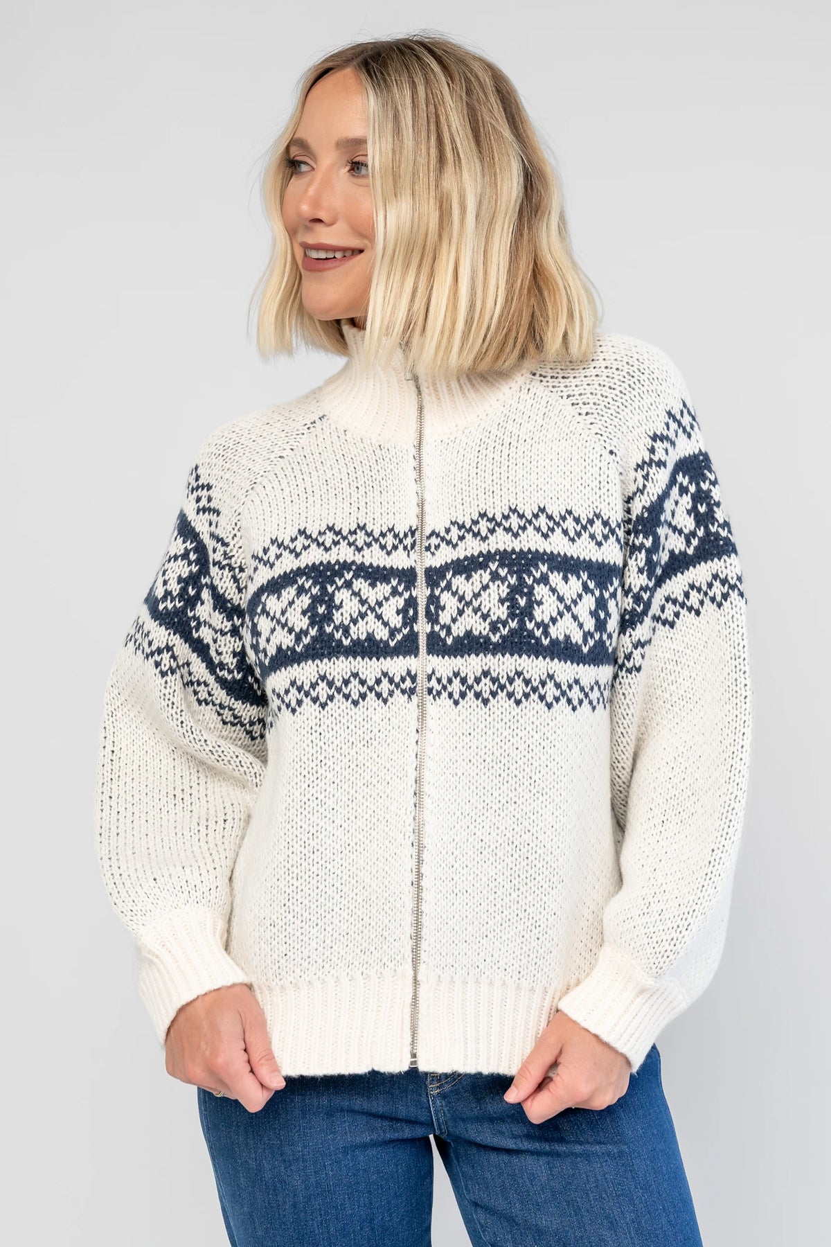 Neve Sweater Jacket | Cream + Navy