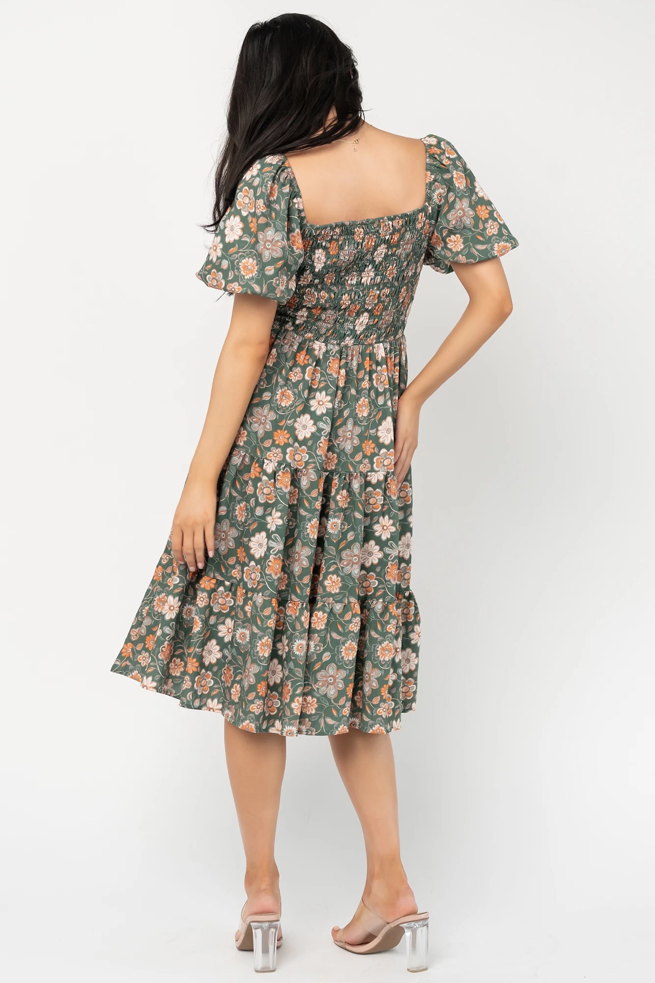 Mattea Smocked Midi Dress | Green Multi