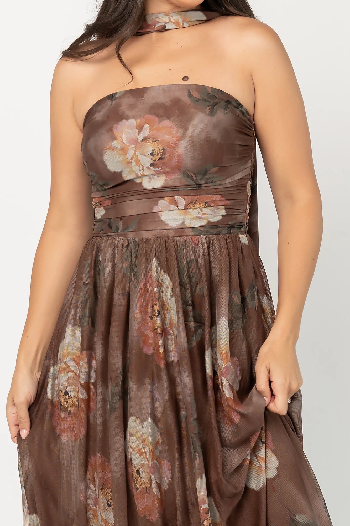 Elias Strapless Maxi Dress | Mocha Floral