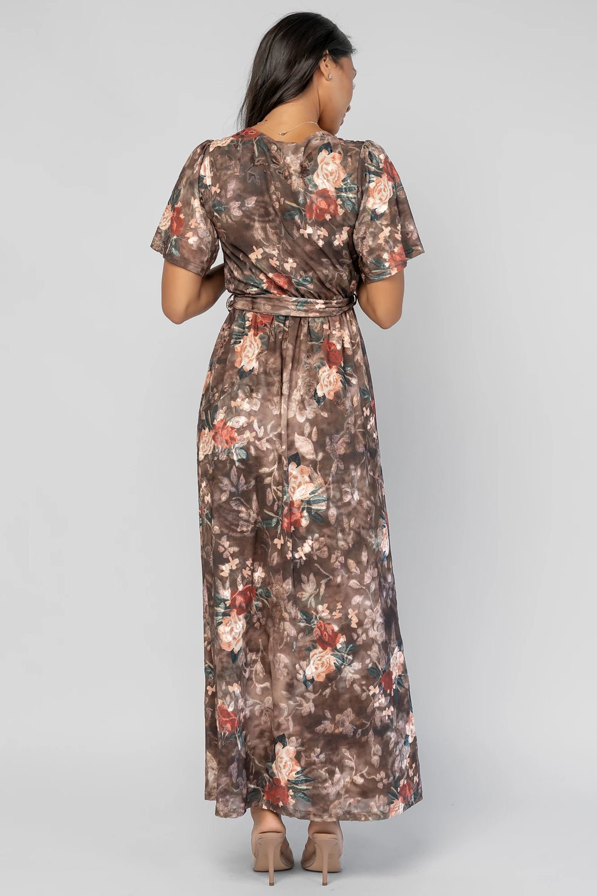 Uma Velvet Maxi Dress | Brown Floral