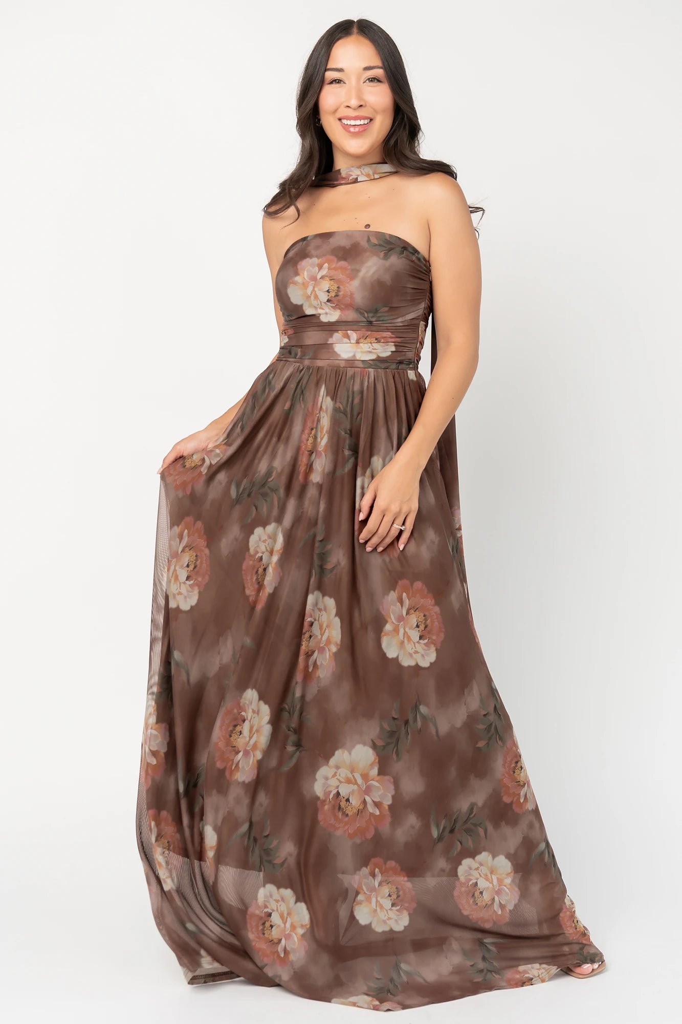 Elias Strapless Maxi Dress | Mocha Floral