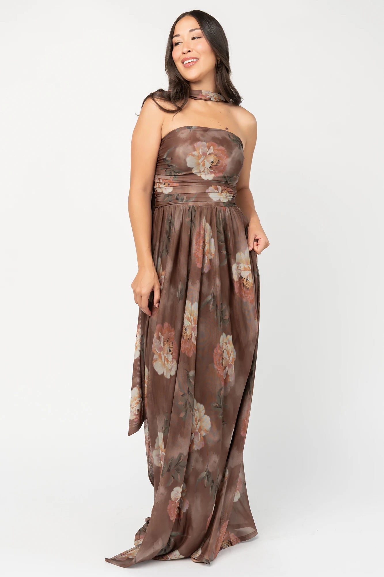 Elias Strapless Maxi Dress | Mocha Floral