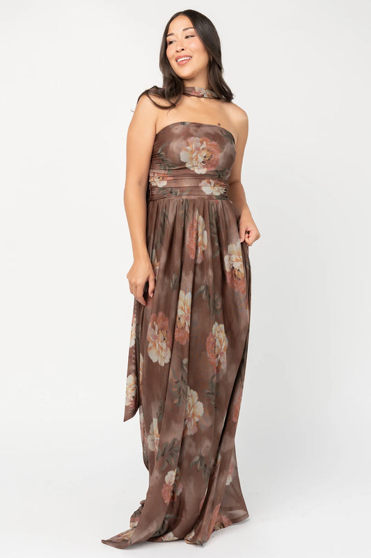Elias Strapless Maxi Dress | Mocha Floral