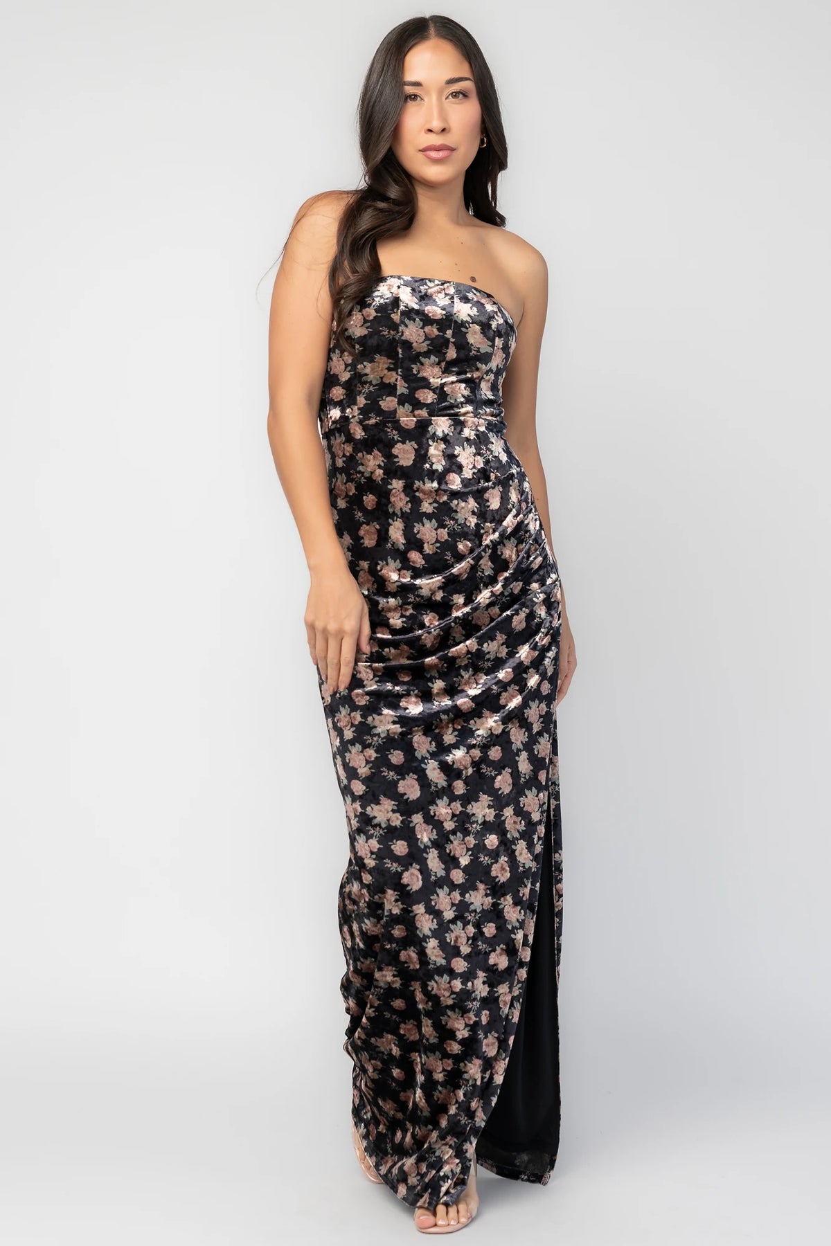 Philippa Velvet Maxi Dress | Black Floral