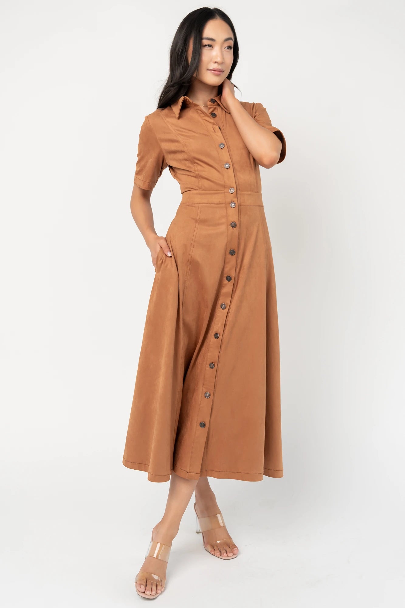 Fifth Avenue Button Up Dress | Camel