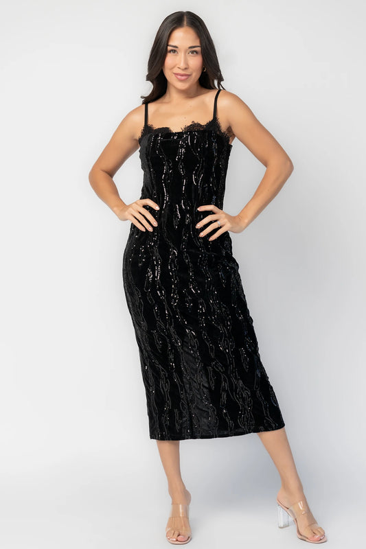 Sabina Sequin Midi Dress | Black
