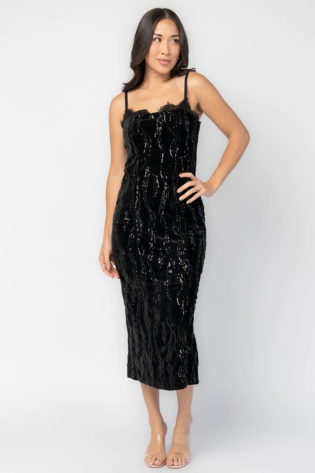Sabina Sequin Midi Dress | Black