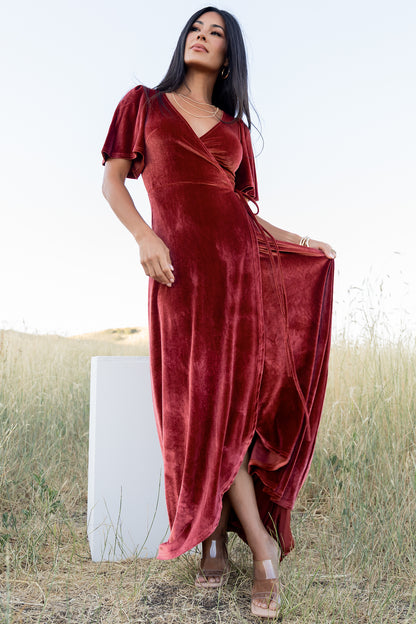 Katelyn Velvet Maxi Wrap Dress | Terracotta
