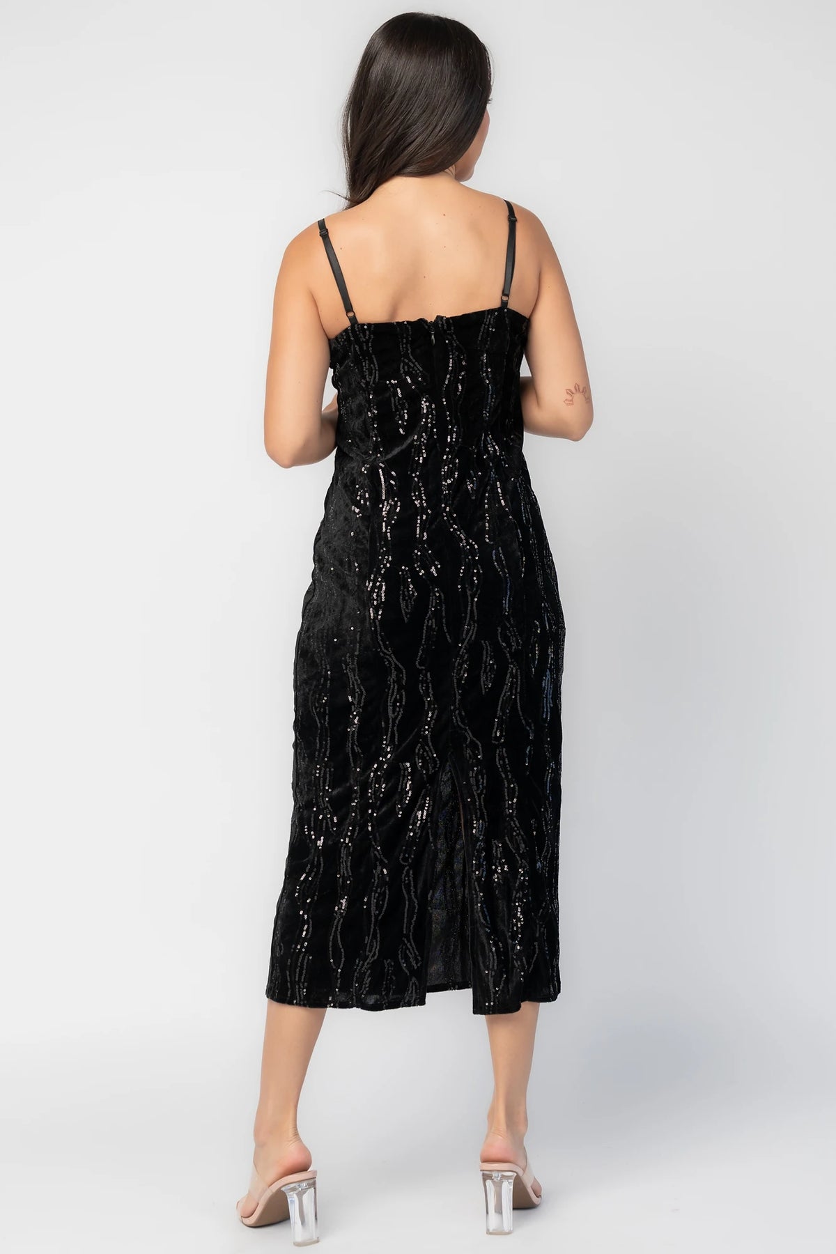 Sabina Sequin Midi Dress | Black