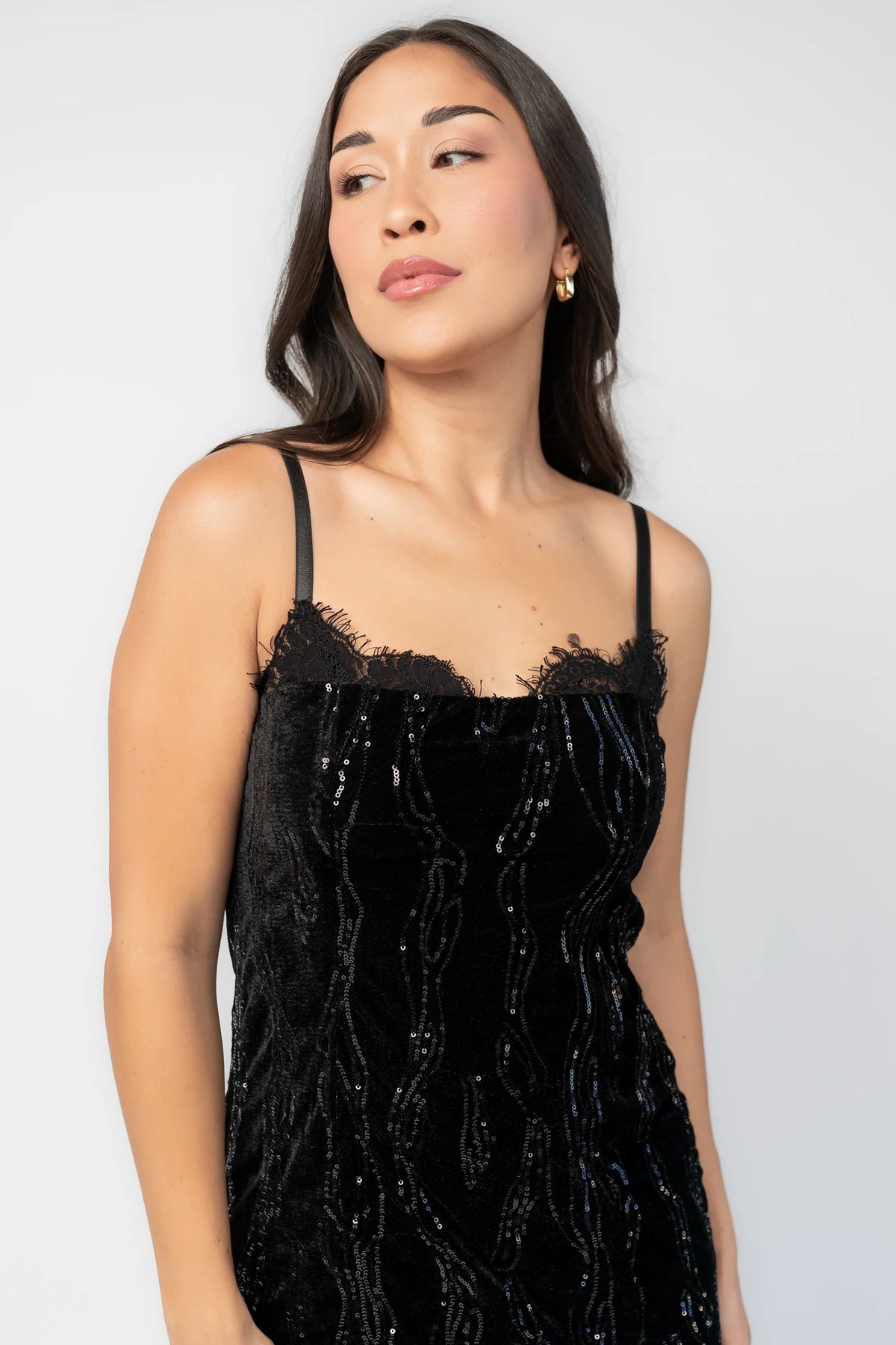 Sabina Sequin Midi Dress | Black