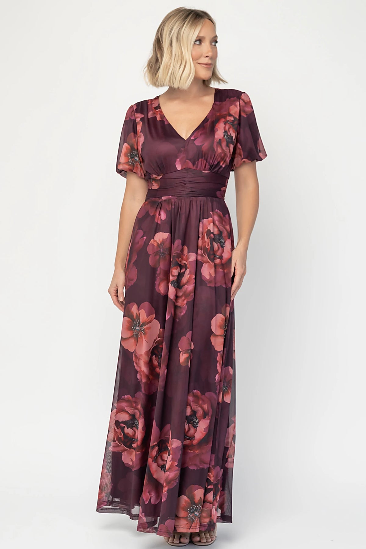 Whitney Mesh Maxi Dress | Deep Berry Floral