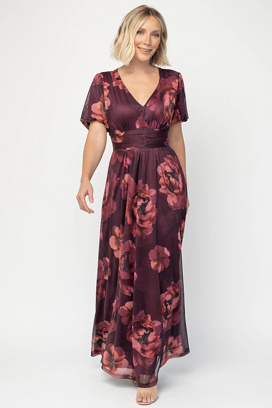 Whitney Mesh Maxi Dress | Deep Berry Floral