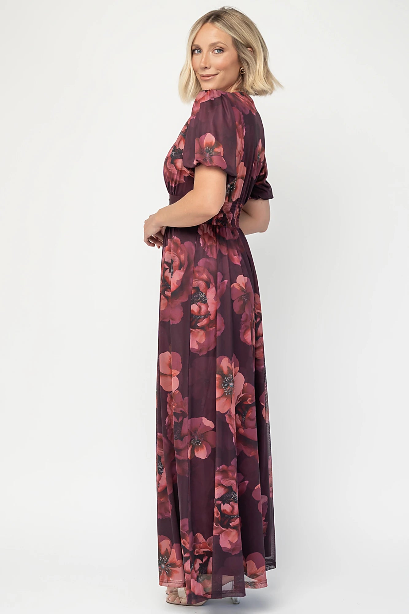 Whitney Mesh Maxi Dress | Deep Berry Floral