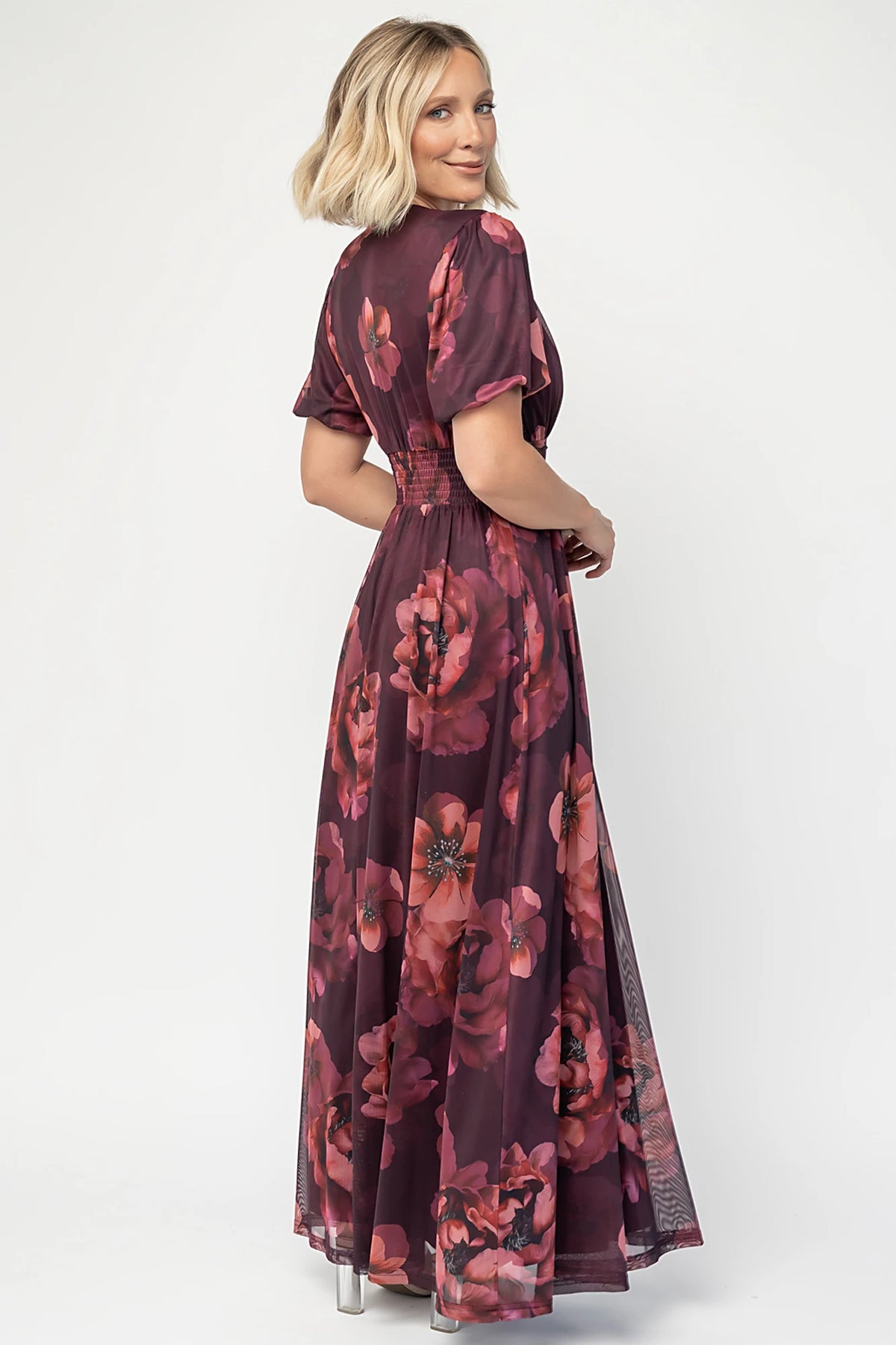 Whitney Mesh Maxi Dress | Deep Berry Floral