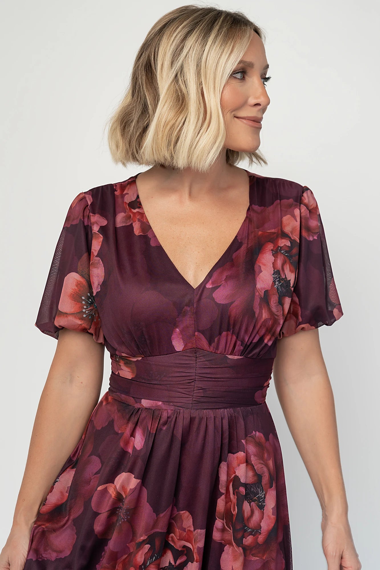 Whitney Mesh Maxi Dress | Deep Berry Floral