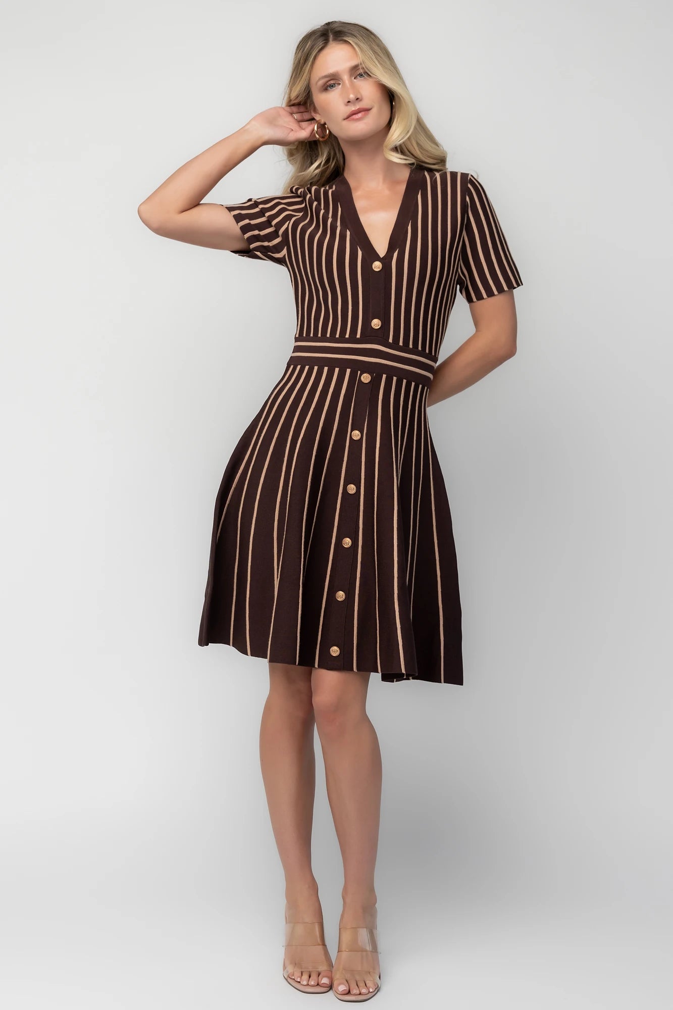 Tate Striped Short Dress | Brown + Beige