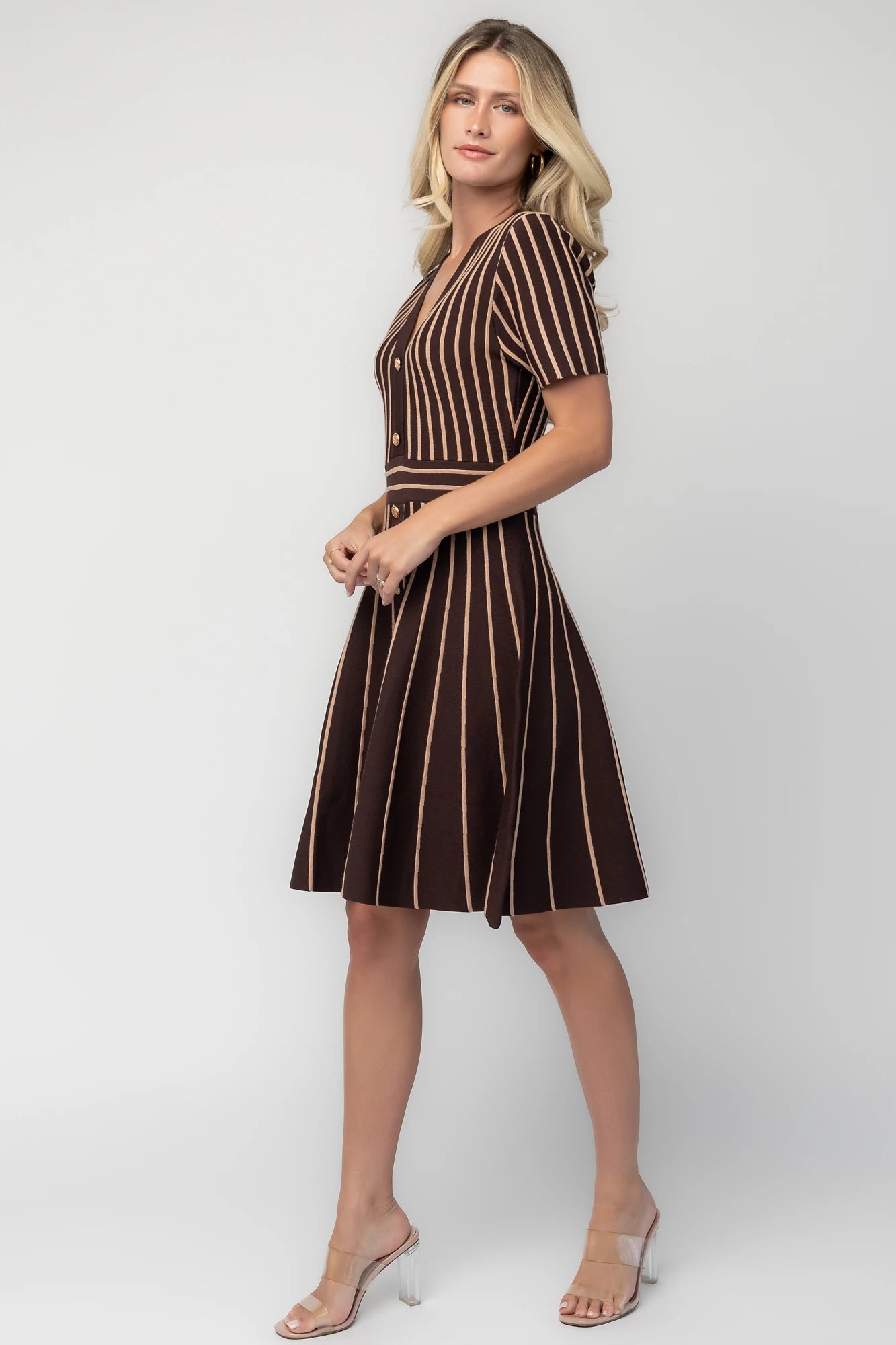 Baltic Born Womens Tate Striped Short Dress | Brown + Beige