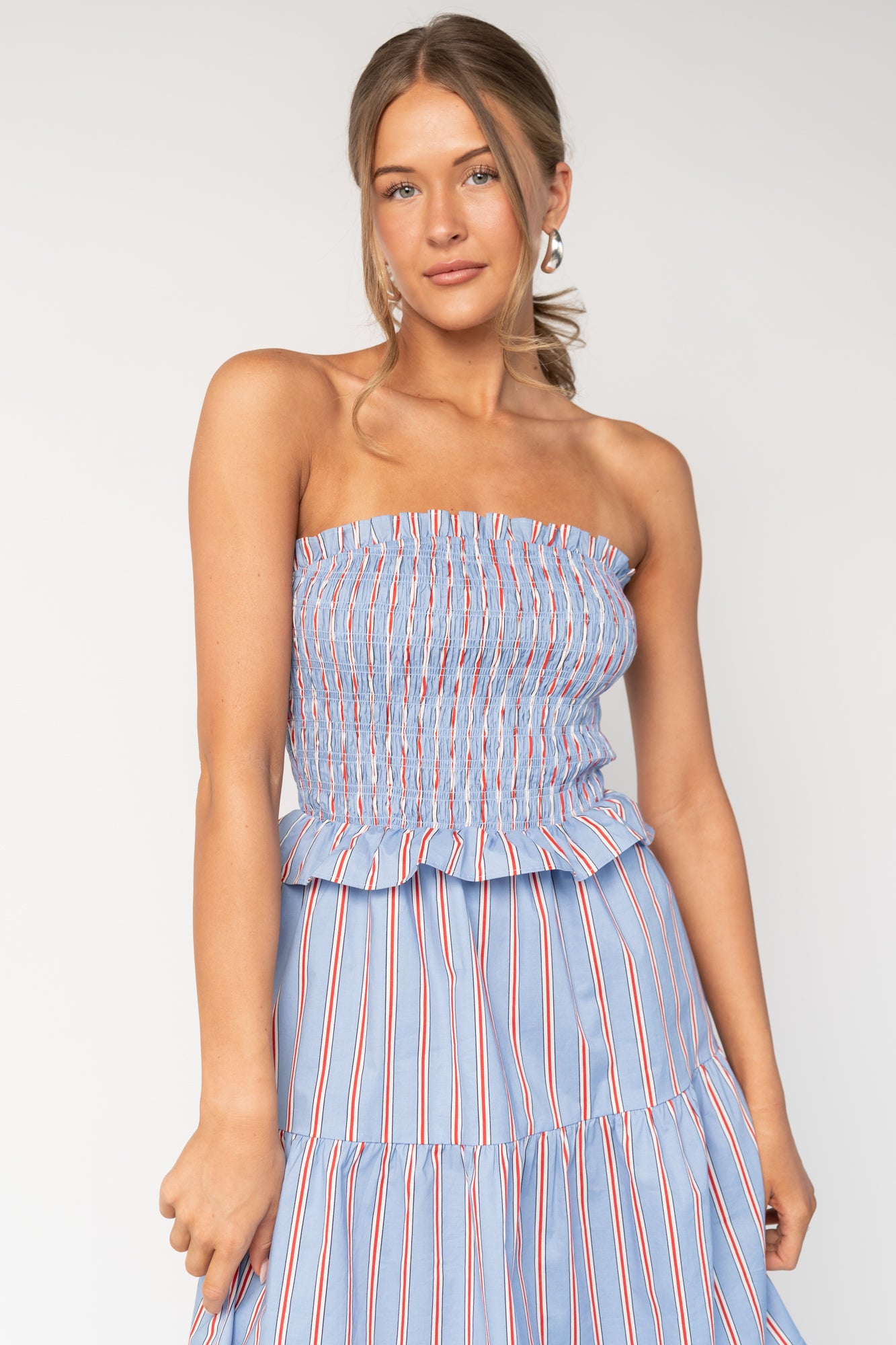 Madelyn Strapless Short Dress | Light Blue Stripe 2XL Madelyn Strapless Short Dress | Light Blue Stripe 2XL