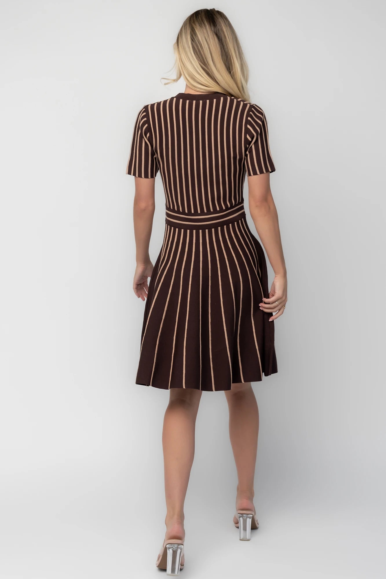 Tate Striped Short Dress | Brown + Beige