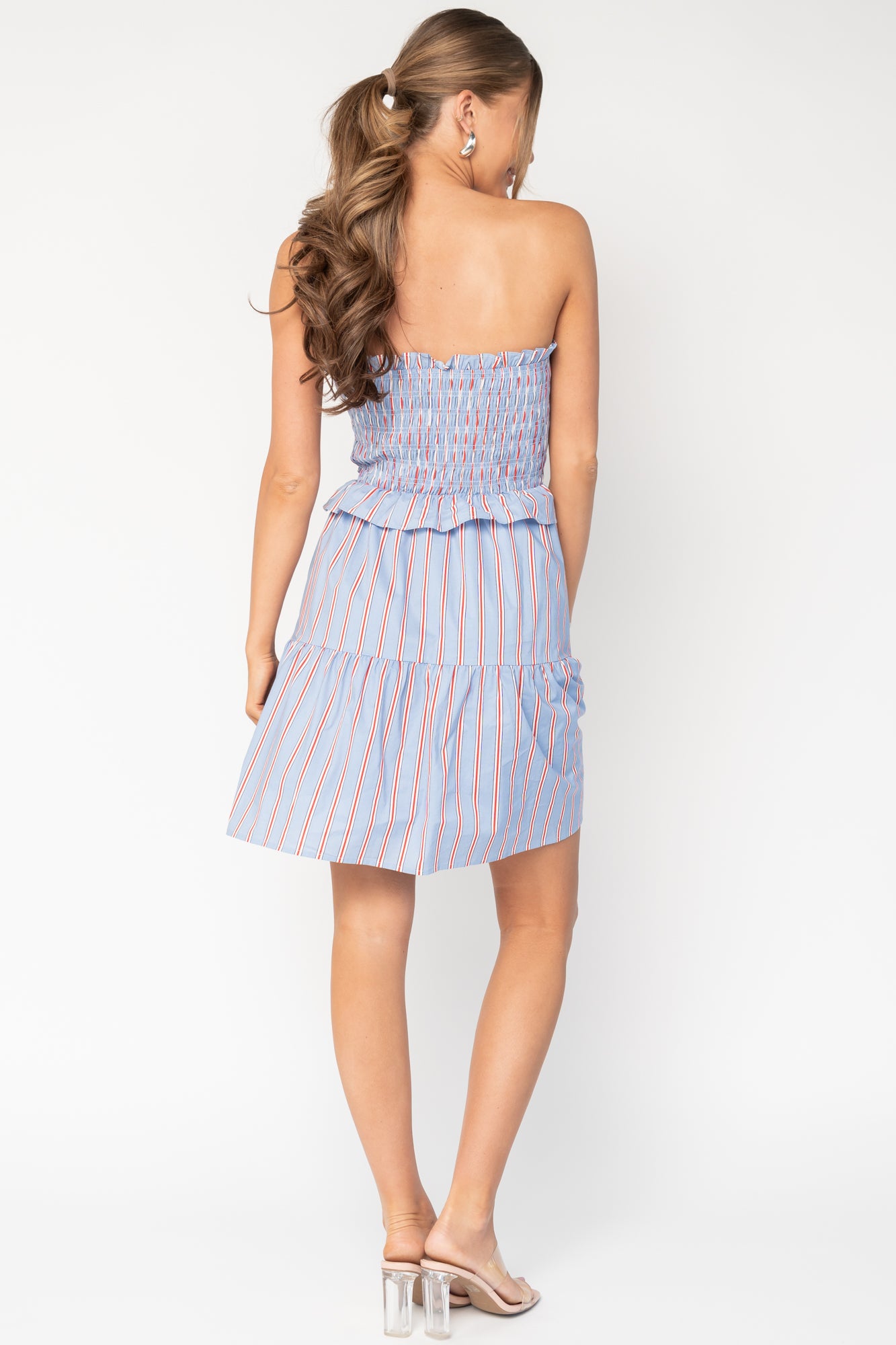 Madelyn Strapless Short Dress | Light Blue Stripe