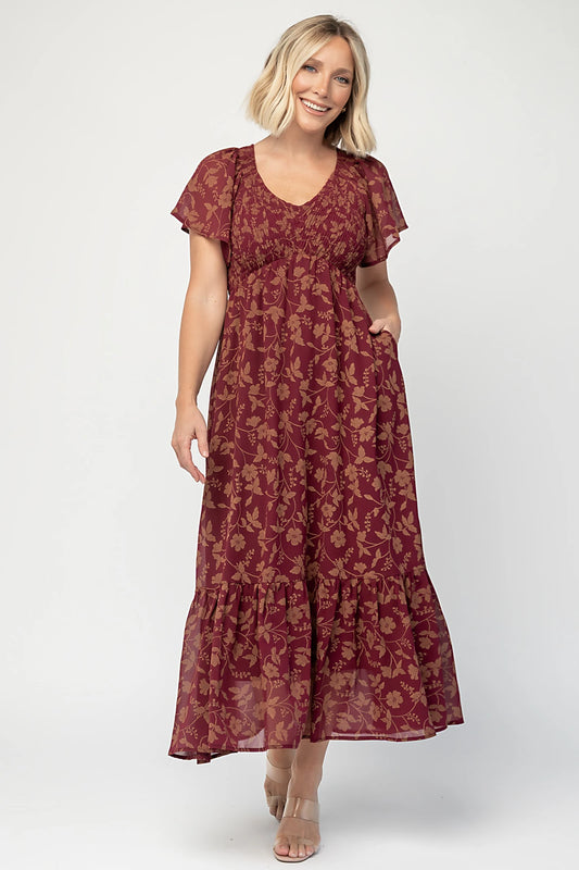 Monica Smocked Dress | Wine + Gold