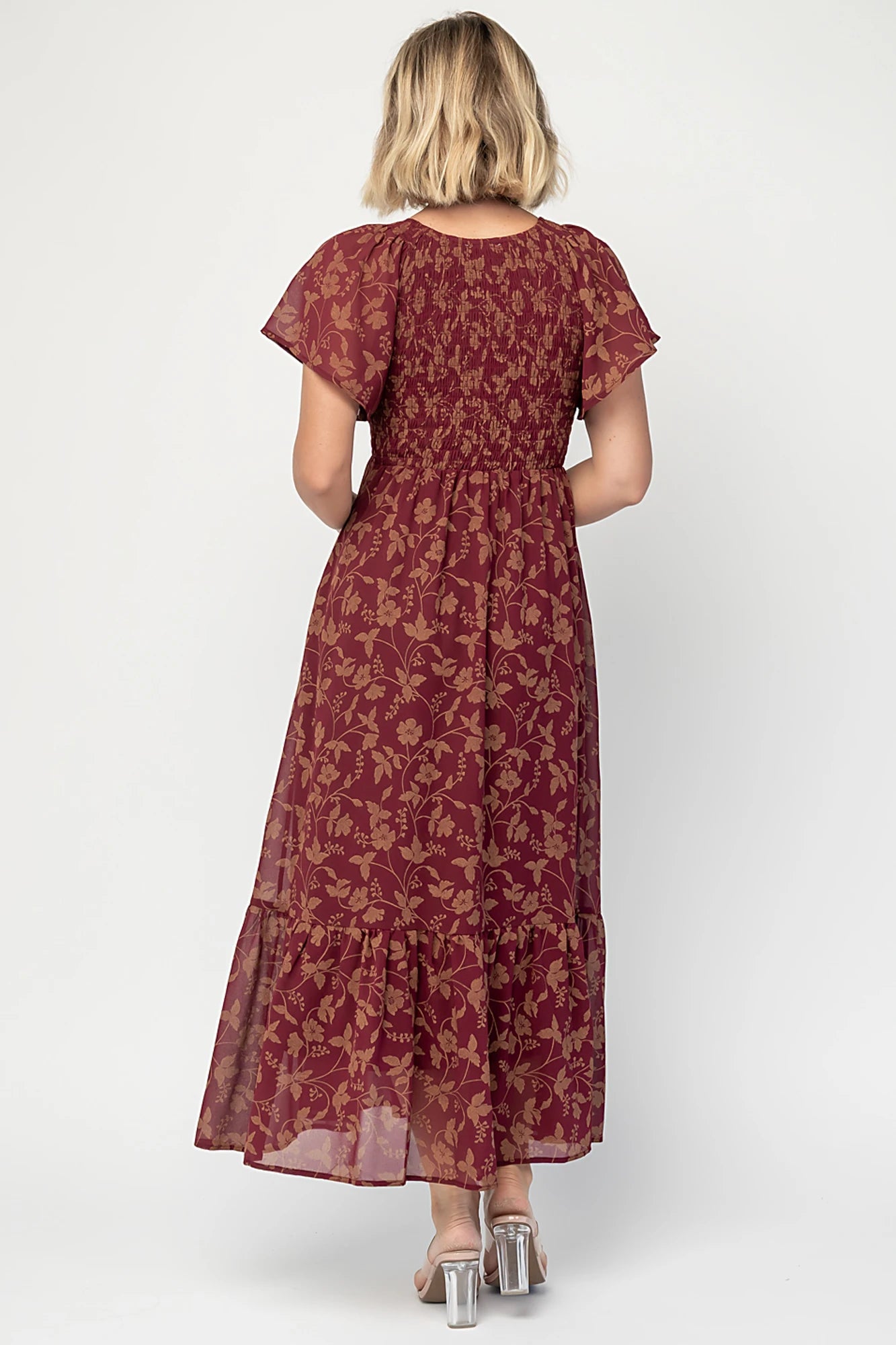 Monica Smocked Dress | Wine + Gold