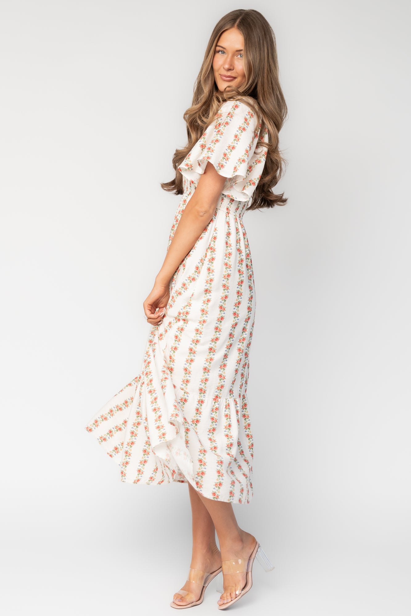 Turner Smocked Midi Dress | Cream Multi