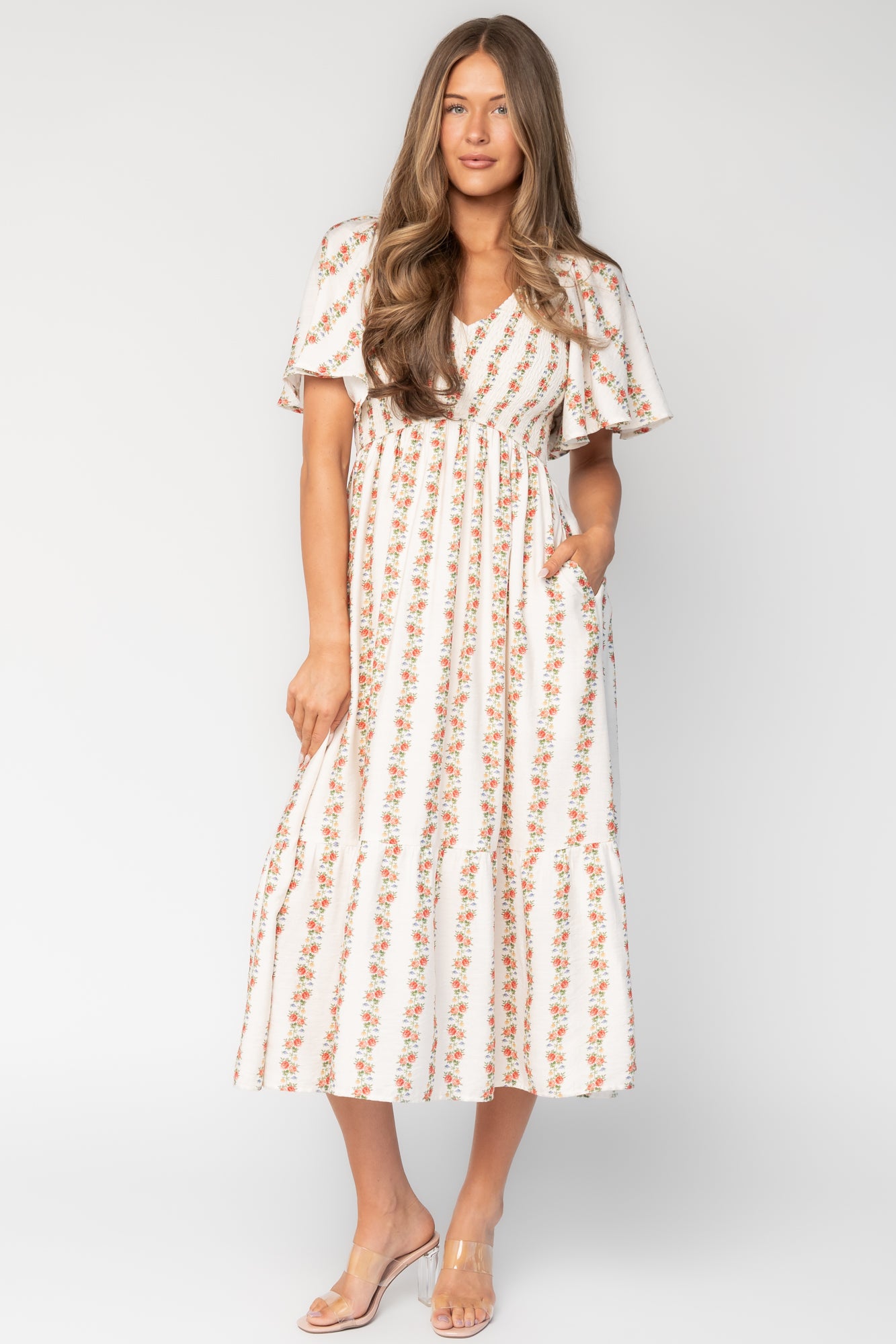 Turner Smocked Midi Dress | Cream Multi