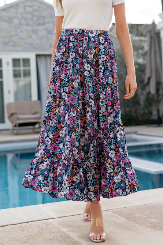 Reilly Maxi Skirt | Navy Flower Print