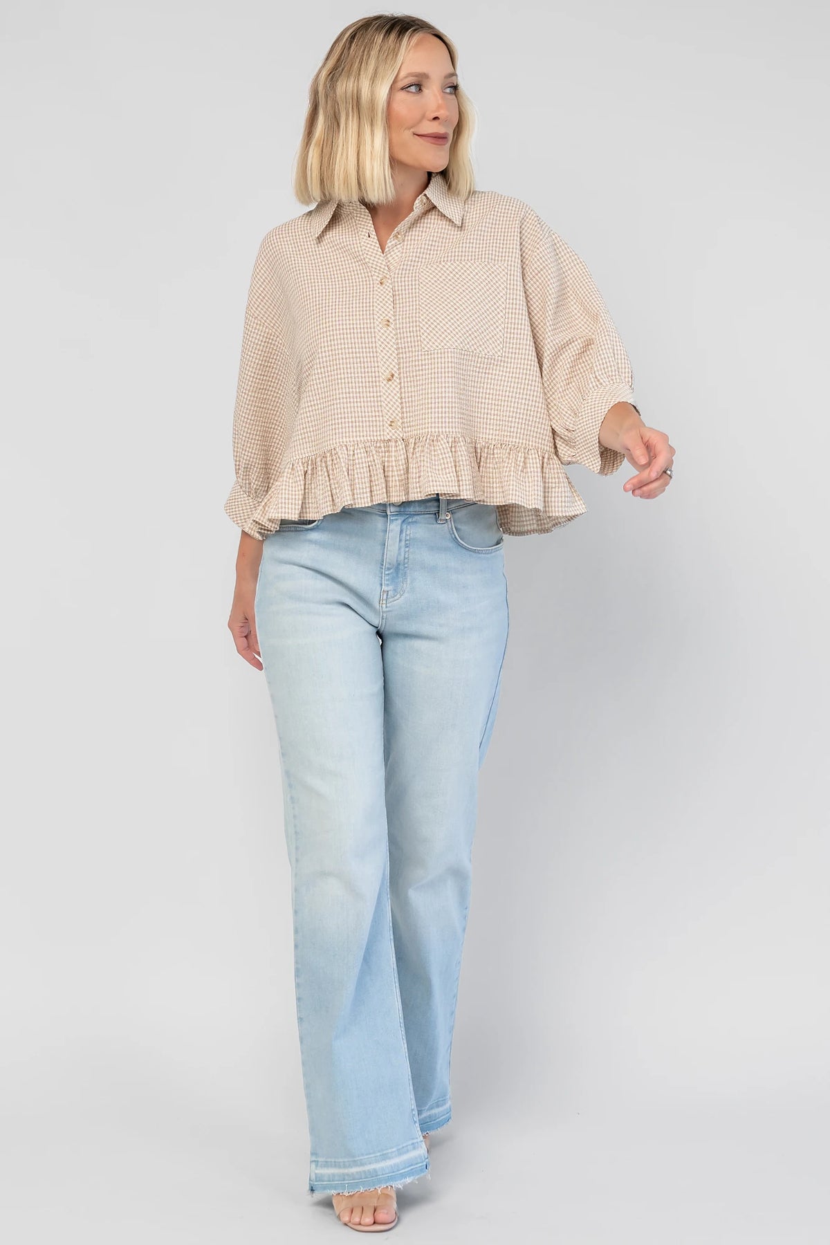 Murphy Relaxed Peplum Top | Beige