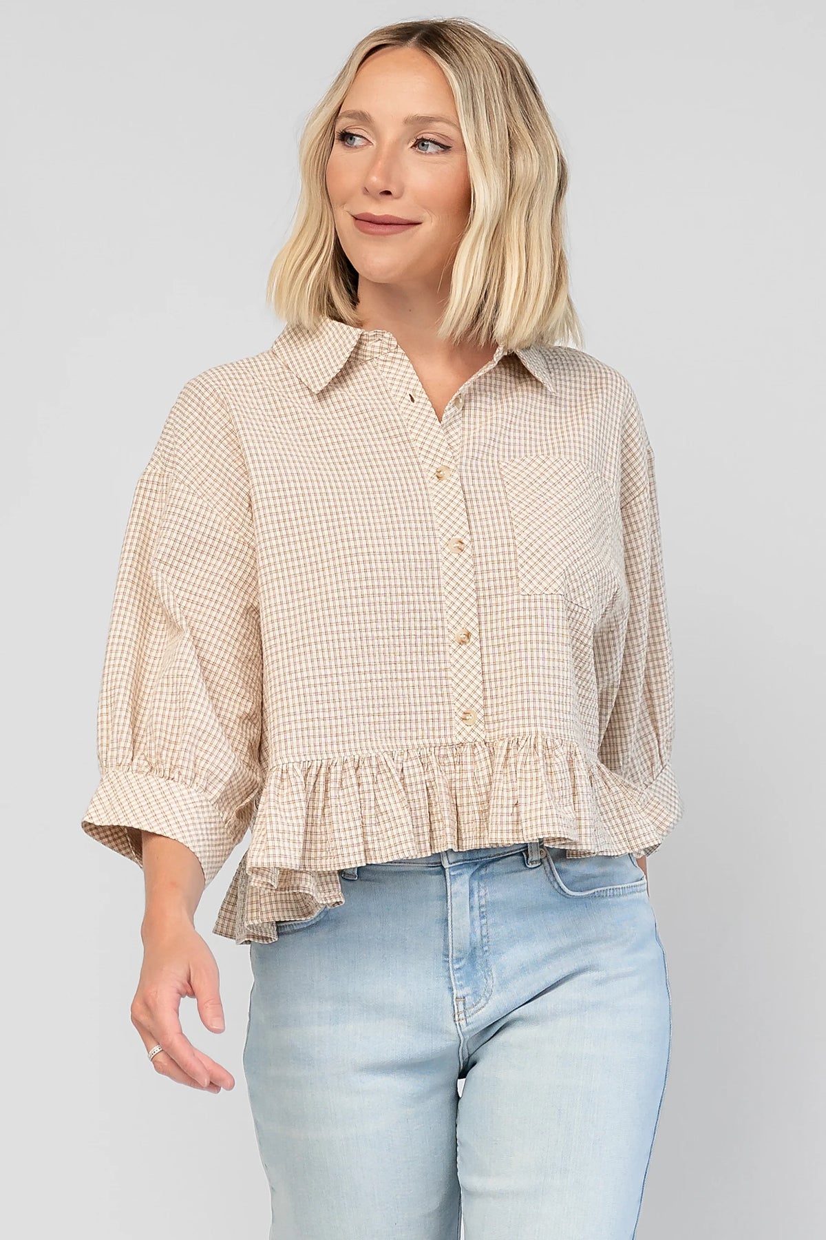 Murphy Relaxed Peplum Top | Beige