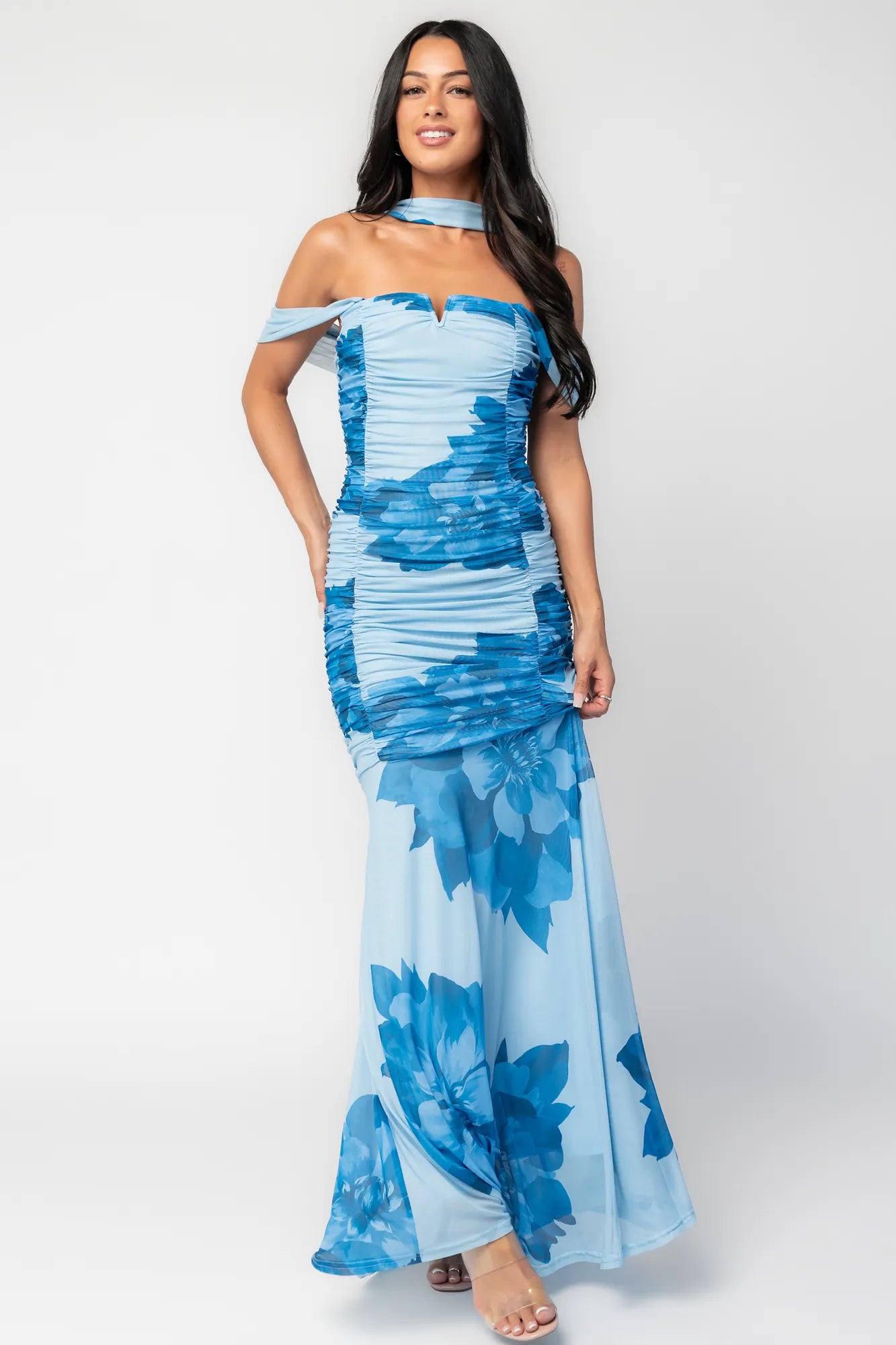 Baltic Born Womens Bellina Off Shoulder Maxi Dress | Blue Baltic Born Womens Bellina Off Shoulder Maxi Dress | Blue
