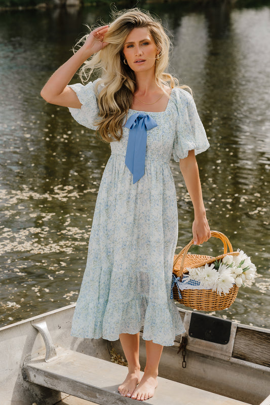 baltic born midi dress Lainey Smocked Dotted line skirt. Lorna Midi Dress | Beige