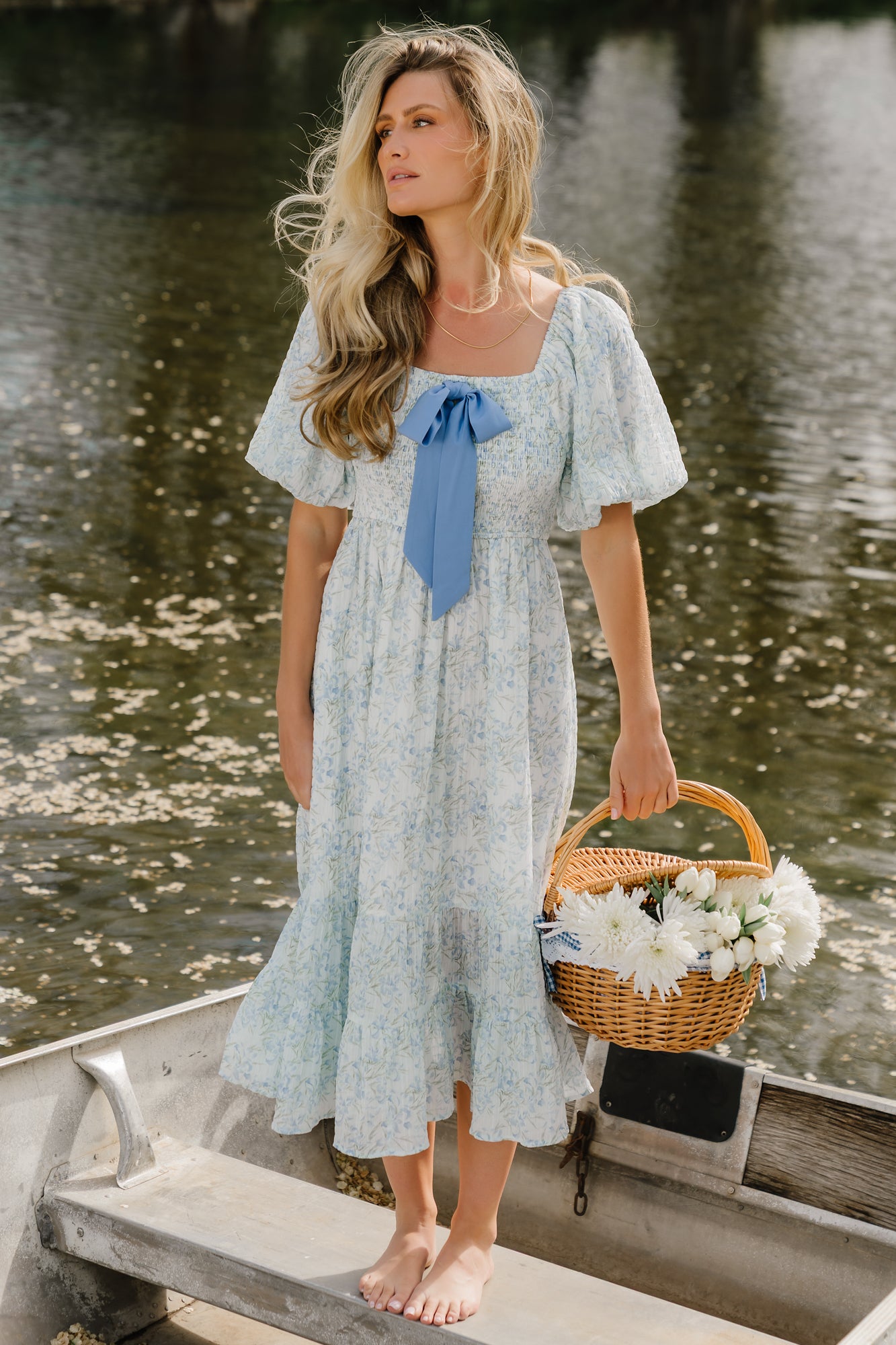 green and blue midi dress Blue and Green Floral Chiffon Midi Dress | Womens | Large (Available in XXL, XS, M, XL) | 100% Polyester