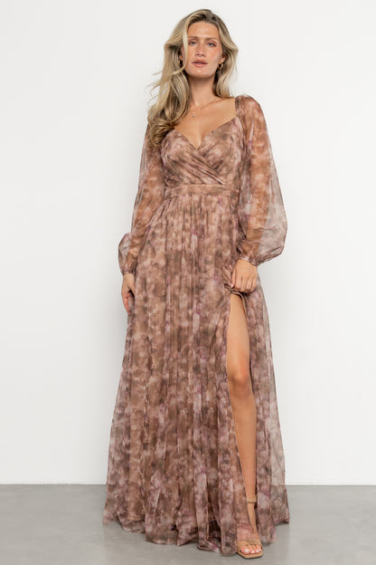 Katara Tulle Maxi Dress | Mocha Floral